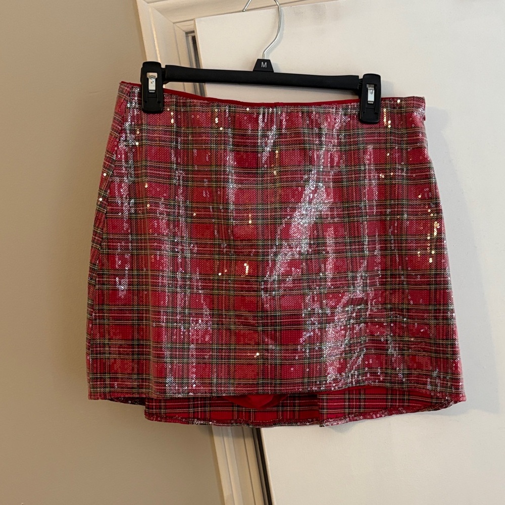 Show Me Your MuMu Red Plaid Sequin Mini Skort